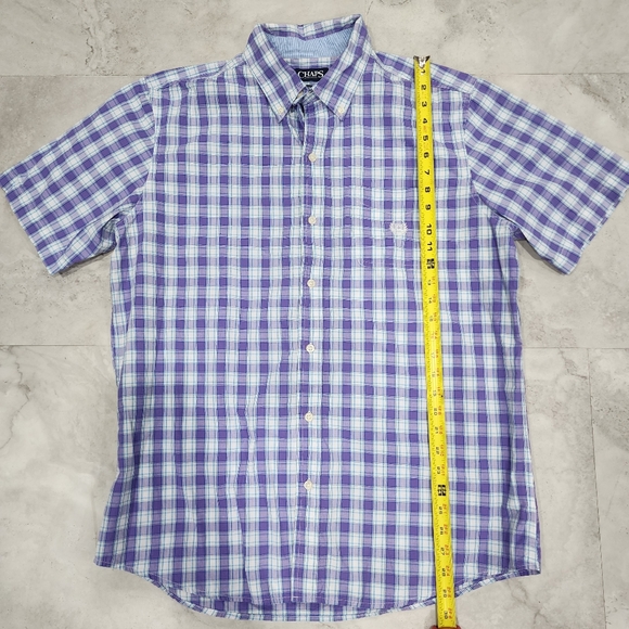 Chaps Men's Casual Shirt Purple White Button Up Short Sleeve Plaid Large - Picture 2 of 7